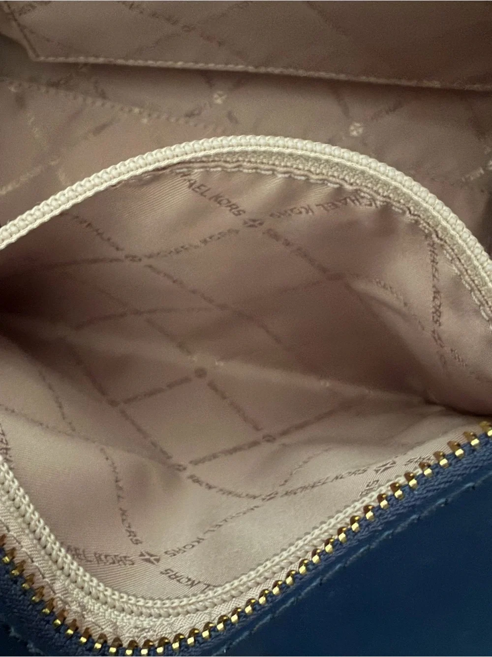 Michael Kors Navy Pebbled Leather Satchel with Gold Hardware